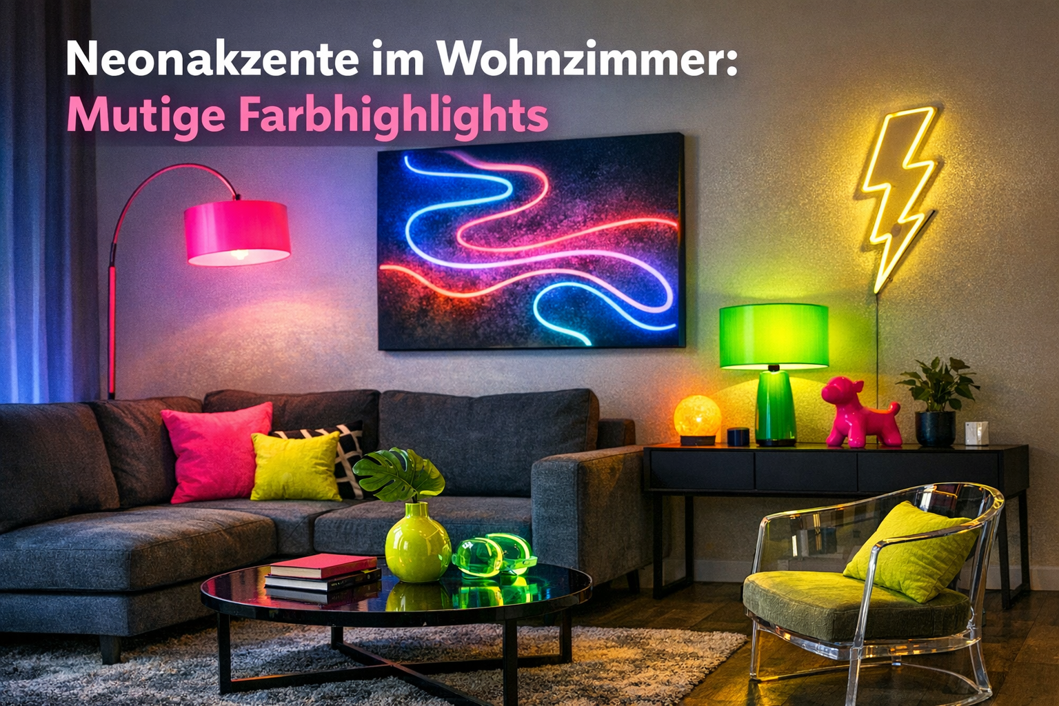 Neonakzente im Wohnzimmer: Mutige Farbhighlights