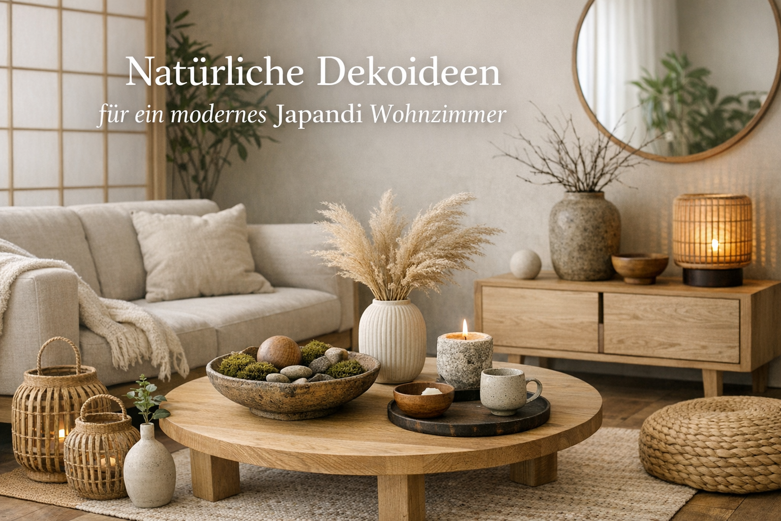 Natürliche Dekoideen für ein modernes Japandi Wohnzimmer